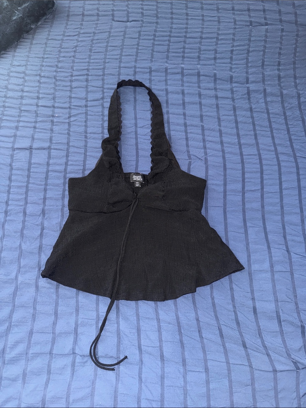 Black Halter Peplum Camisole with Front Tie